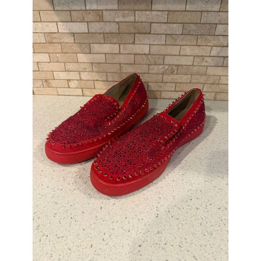 Christian Louboutin Roller Boat Spike Slip-On Sneakers Red Patent